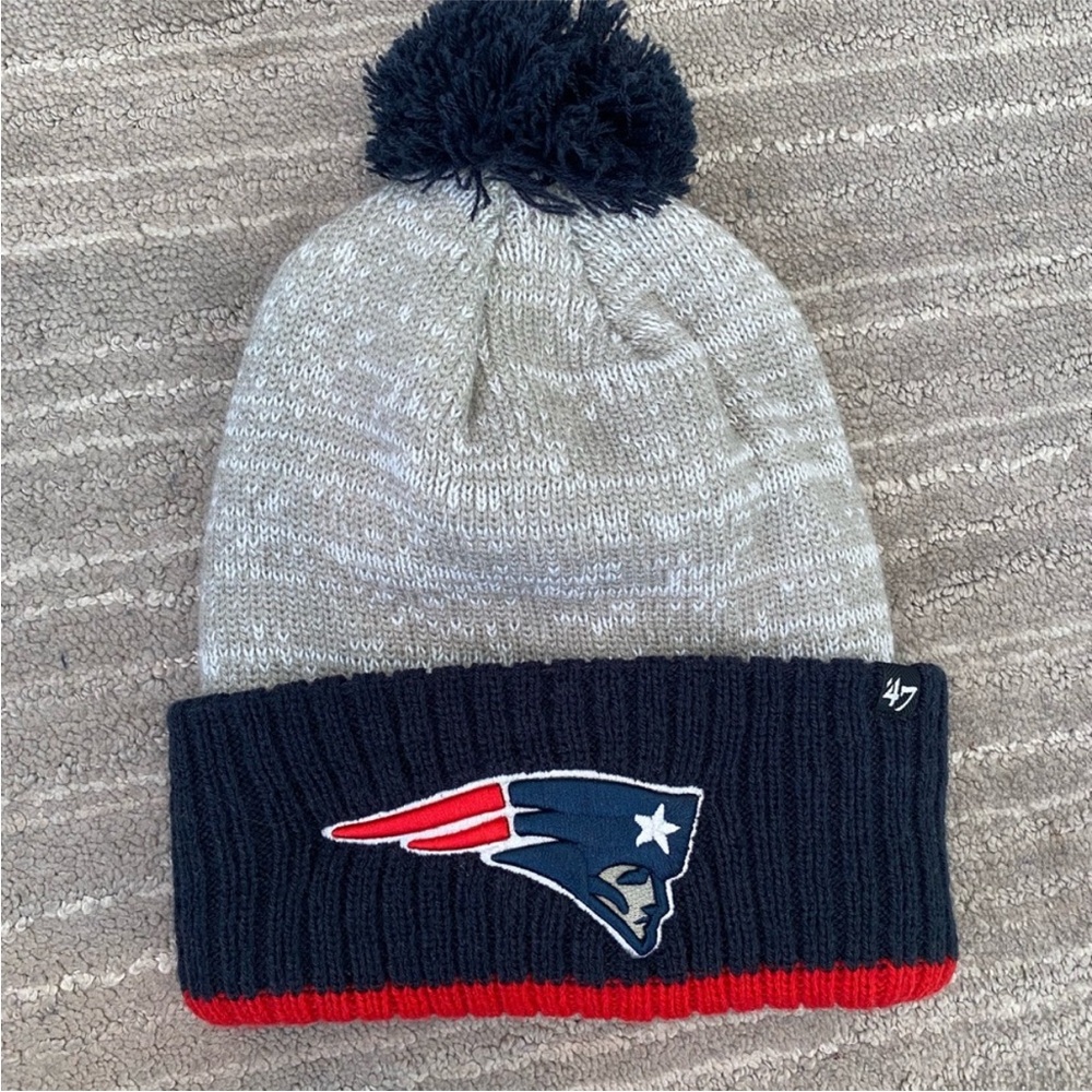 Patriots Pom Beanie - Gray and Blue